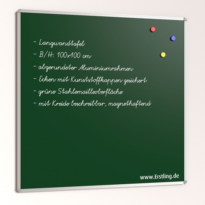 Wandtafel Stahlemaille grün, 100x100 cm, ohne Kreideablage, 